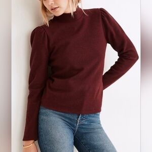 Madewell (Re)sourced Mockneck Puff-Sleeve Top Sweater Burgundy Size Small